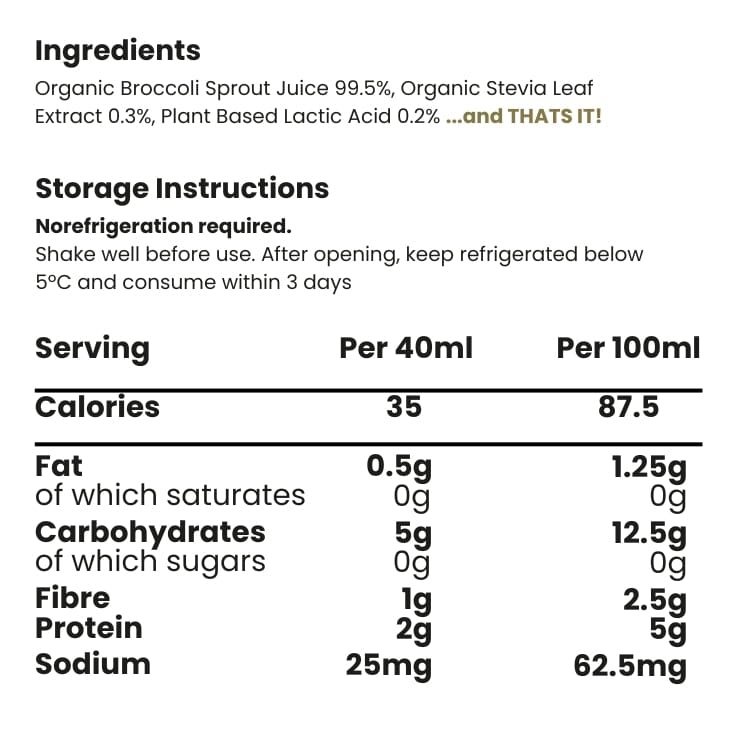 Nutritional information and storage instructions for a product with organic ingredients.