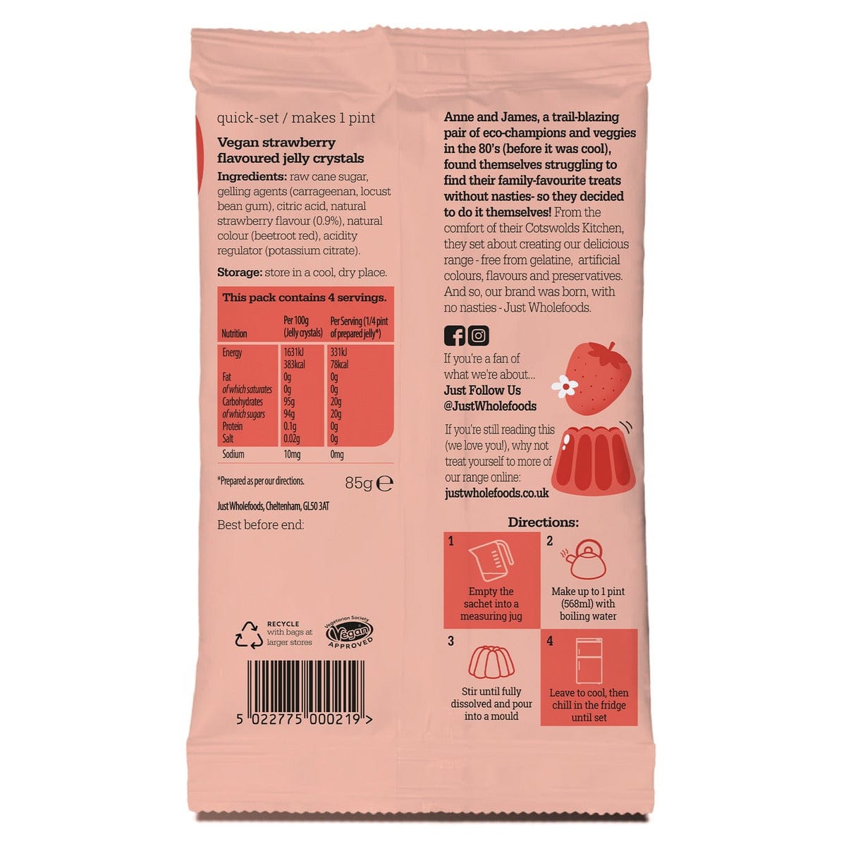 Just Wholefoods Vegan Strawberry Jelly 85g