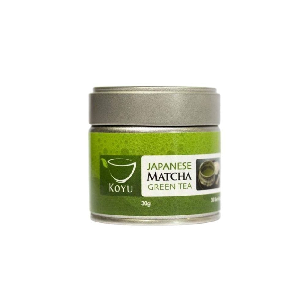 Jar of Koyu Japanese Matcha Green Tea on a white background