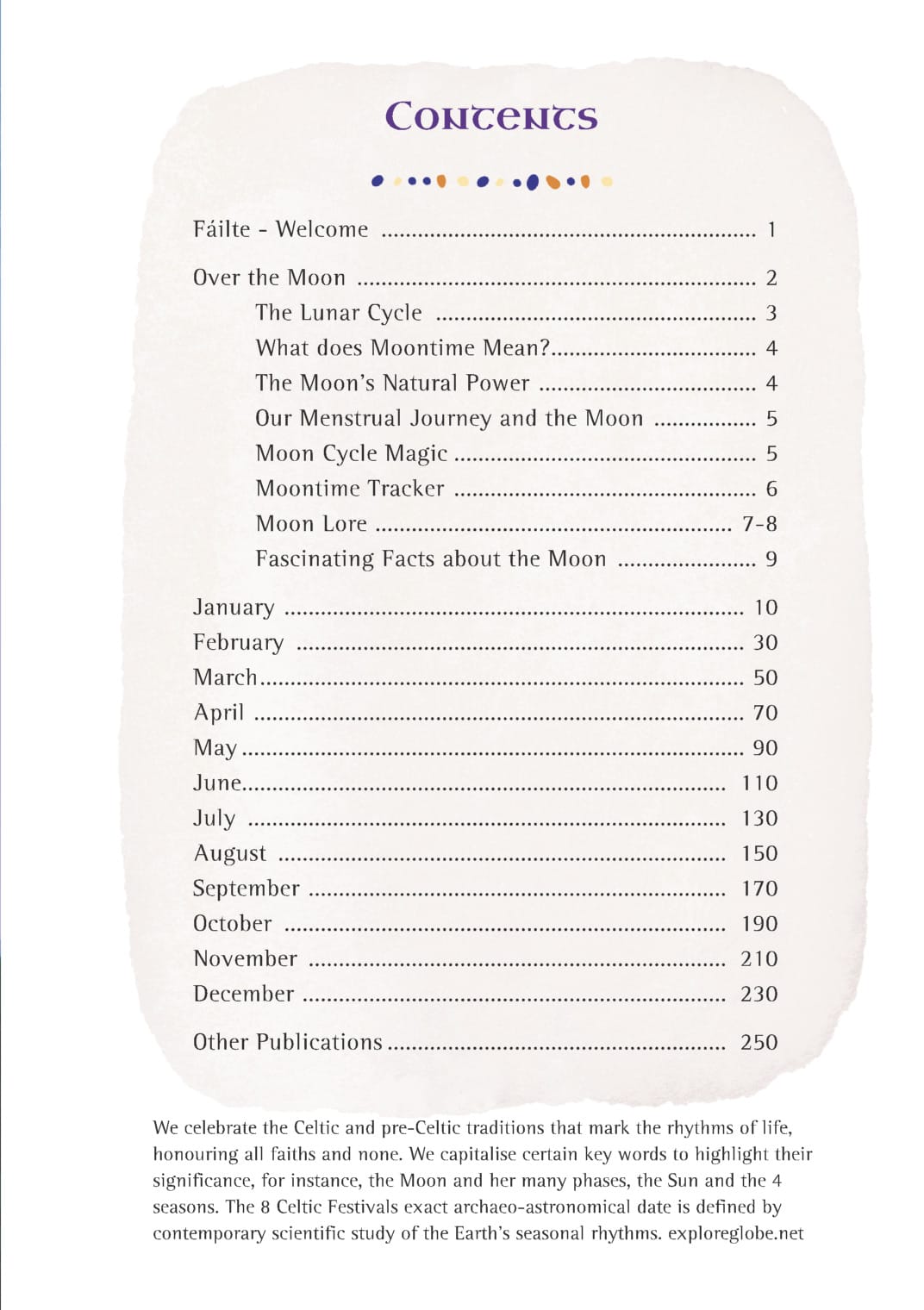 Moon Mná-Celtic Moon Perpetual Diary & Monthly Guide contents
