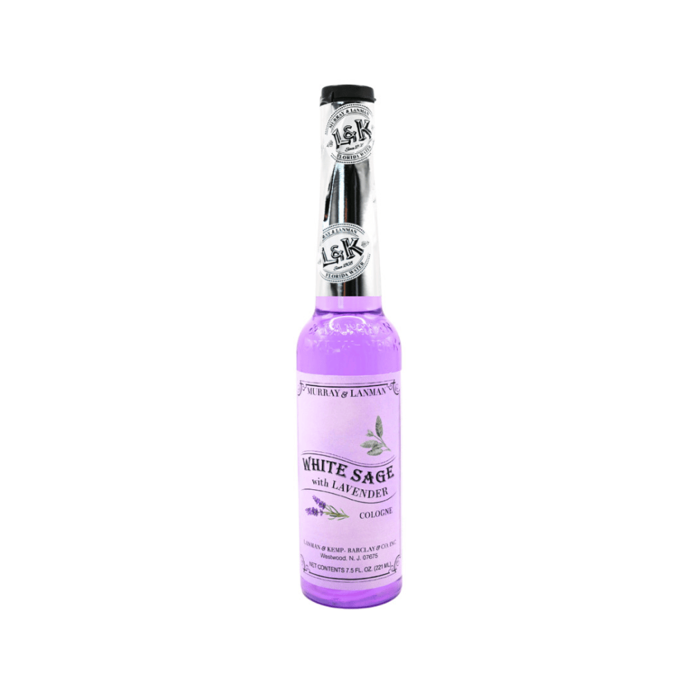 Bottle of L&K White Sage with Lavender Cologne on a white background