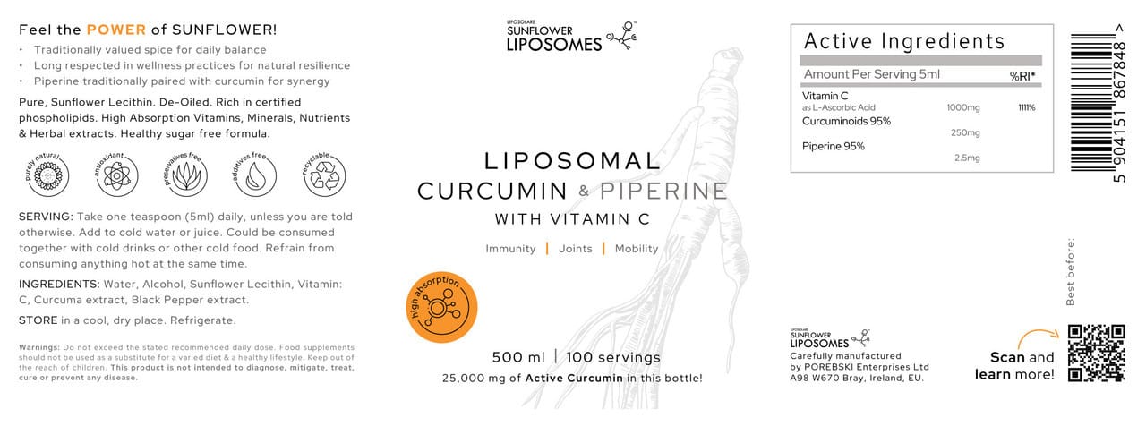Porebski Liposomal Curcumin, Piperine & Vitamin C 500ml