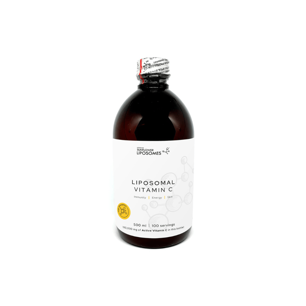 Bottle of liposomal vitamin C on a white background