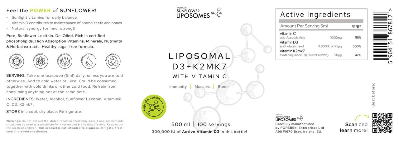 Porebski Liposomal  Vitamin C, D3 & K2mk7 500ml