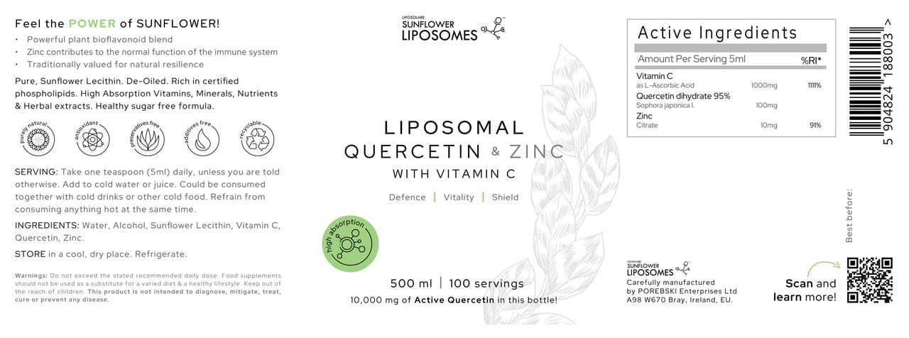 Porebski Liposomal Vitamin C, Quercetin & Zinc 500ml