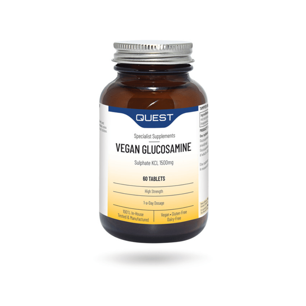 Quest Vegan Glucosamine supplement bottle on a white background