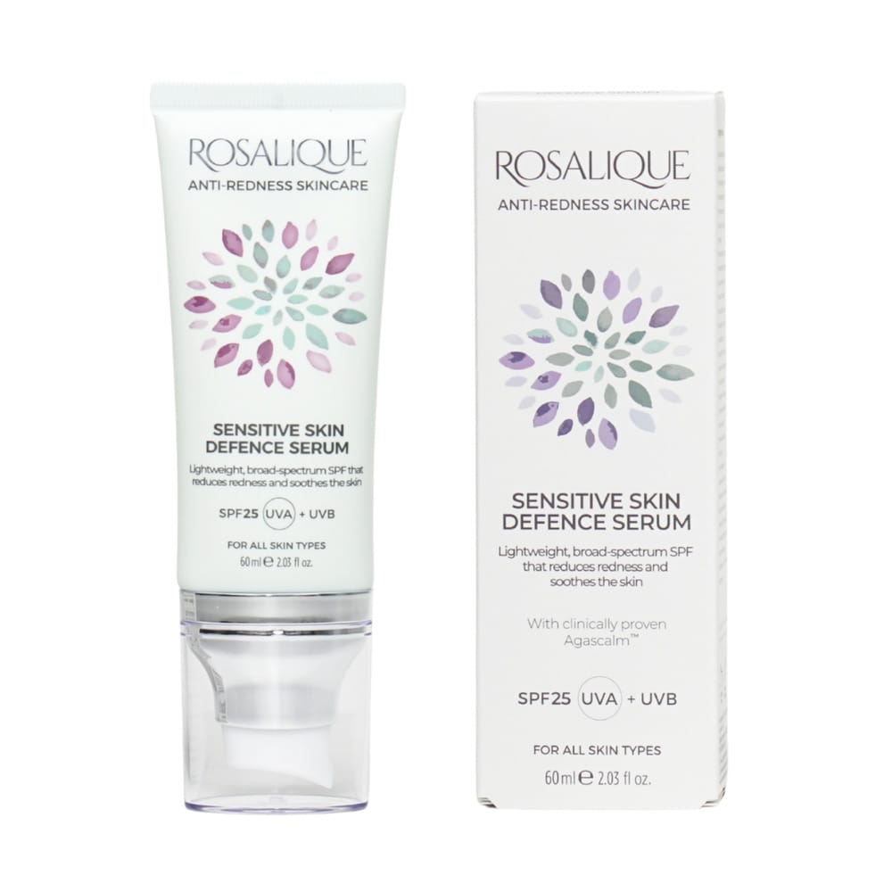 Rosalique Sensitive Skin Defence Serum with packaging on a white background