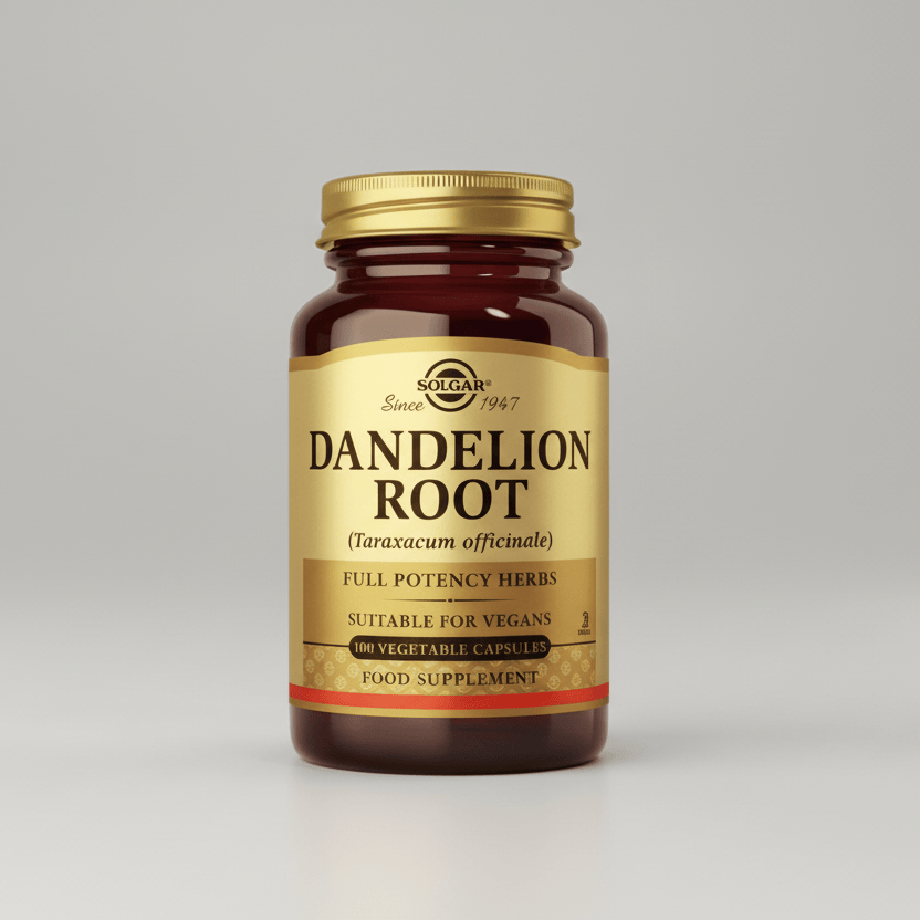 Solgar Dandelion Root supplement bottle on a white background