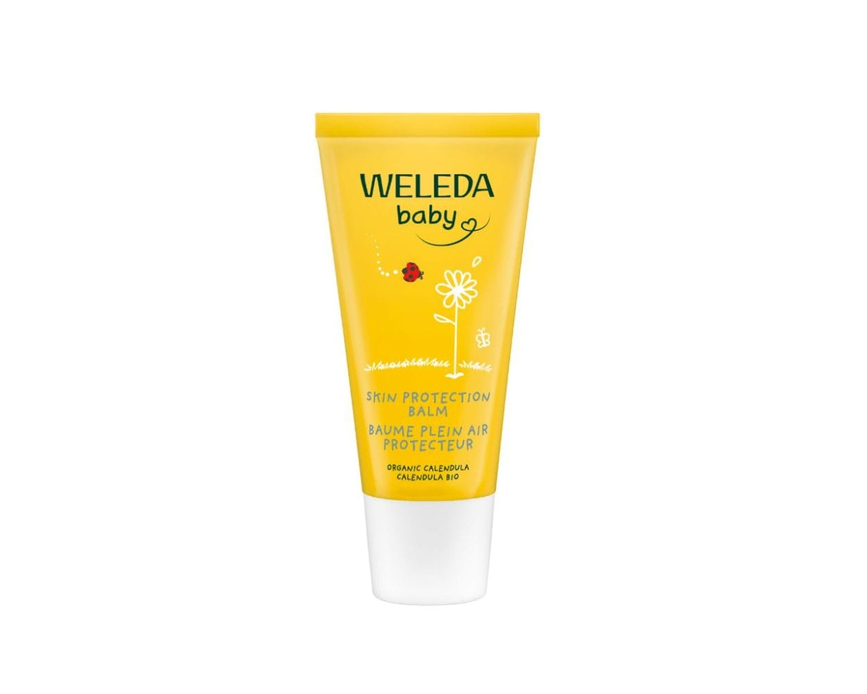 Weleda baby skin protection balm on a white background