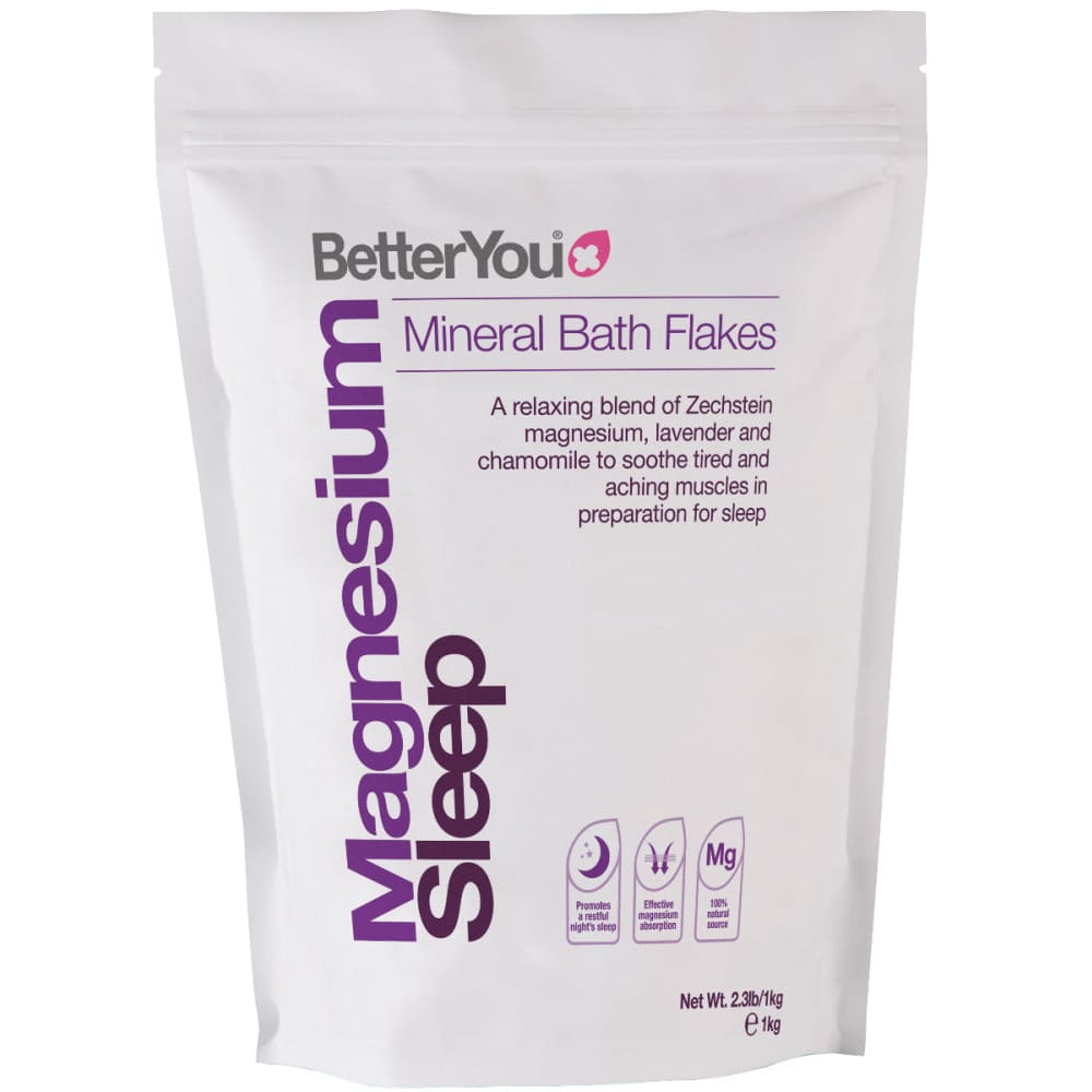 Bag of BetterYou Magnesium Sleep Mineral Bath Flakes on a white background