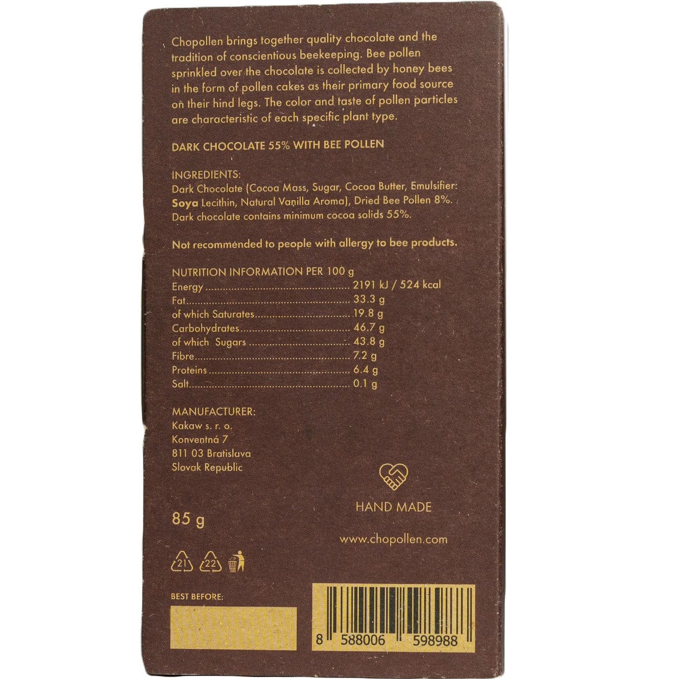 Chopollen Chocolate with Bee Pollen Dark 55%