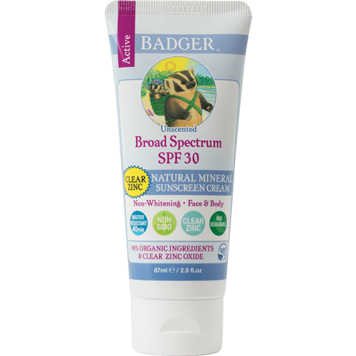 Badger SPF 30 Unscented Clear Zinc Sunscreen - 2.9 oz. tube