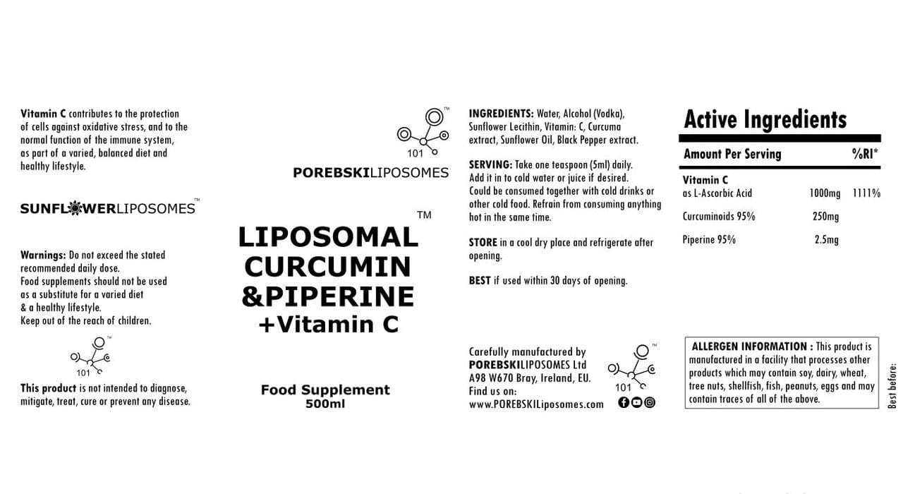 Porebski Liposomal Curcumin, Piperine & Vitamin C 500ml Down to Earth