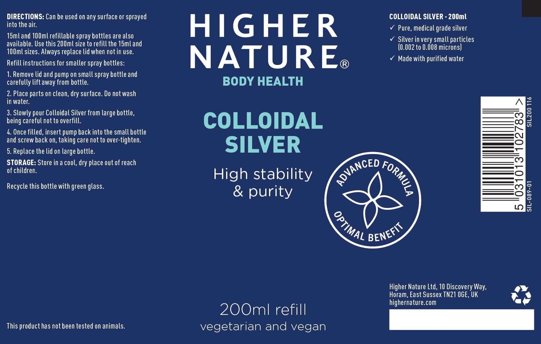 Higher Nature Active Colloidal Silver 15ml-200ml