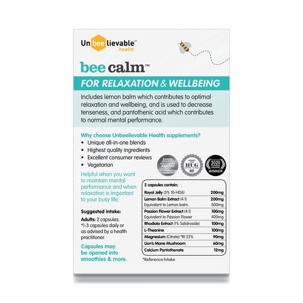 Unbeelievable Bee Calm Relaxation and Wellbeing Support 20 Caps