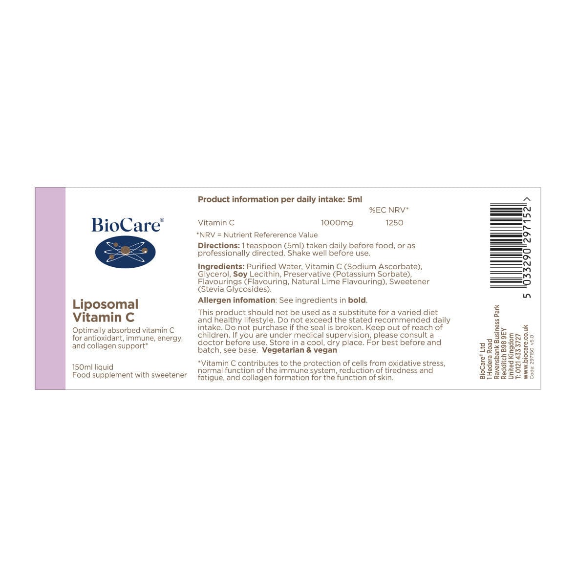 Biocare Liposomal Vitamin C 1000mg 150ml