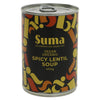 Can of Suma organic, vegan spicy lentil soup